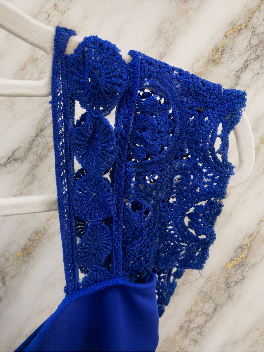 Royal Blue Crochet Lace Fishtail Midi Dress S/M - Picture 6 of 7